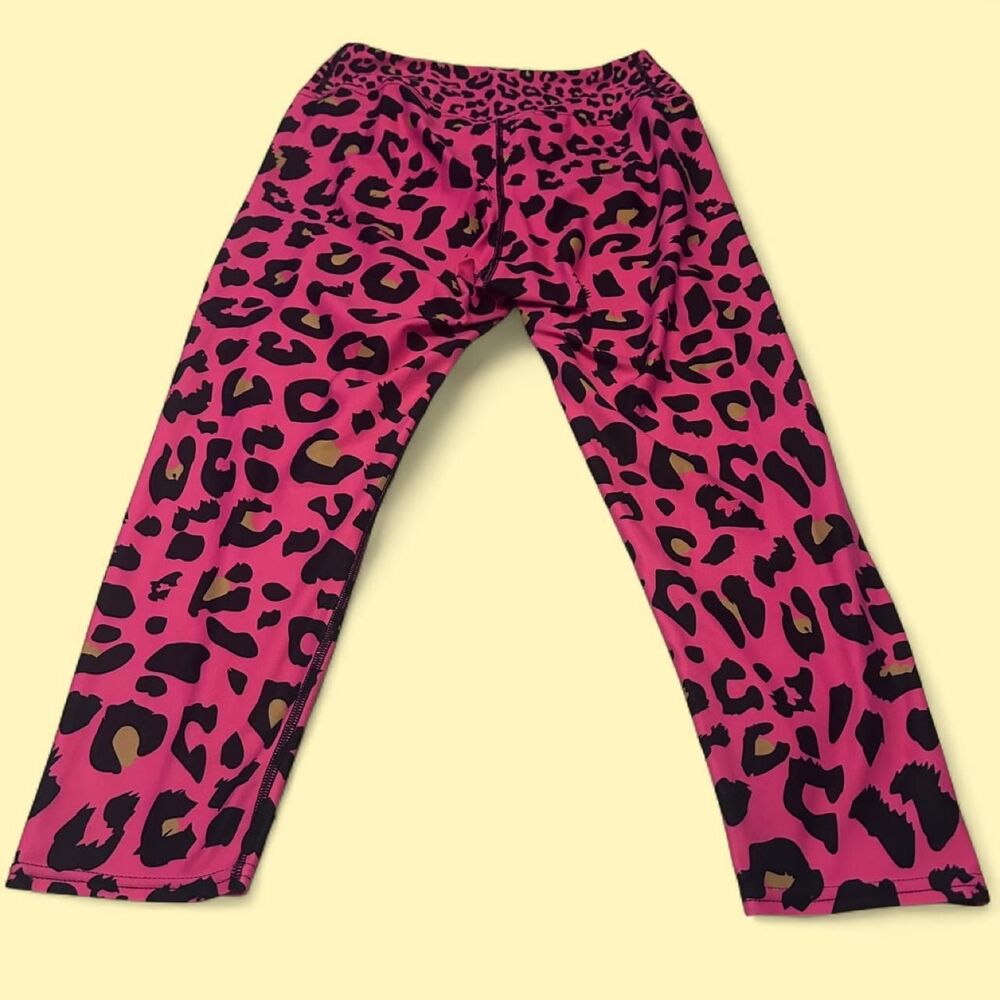 VASTITCH Neon Pink Leopard Print Leggings High Waist Athletic Yoga Pants Size L - Picture 5 of 6